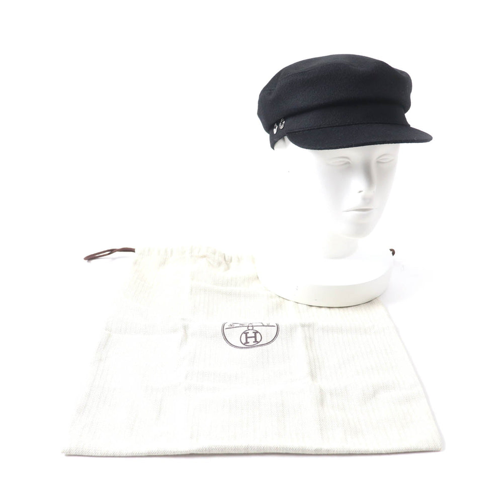 HERMES Casquette H222022N Outer: 100% cashmere, Lining: 65% rayon, Lining: 35% silk, Part: 56% cotton, Part: 44% rayon black Deauville Deauville Women 57 Used Authentic