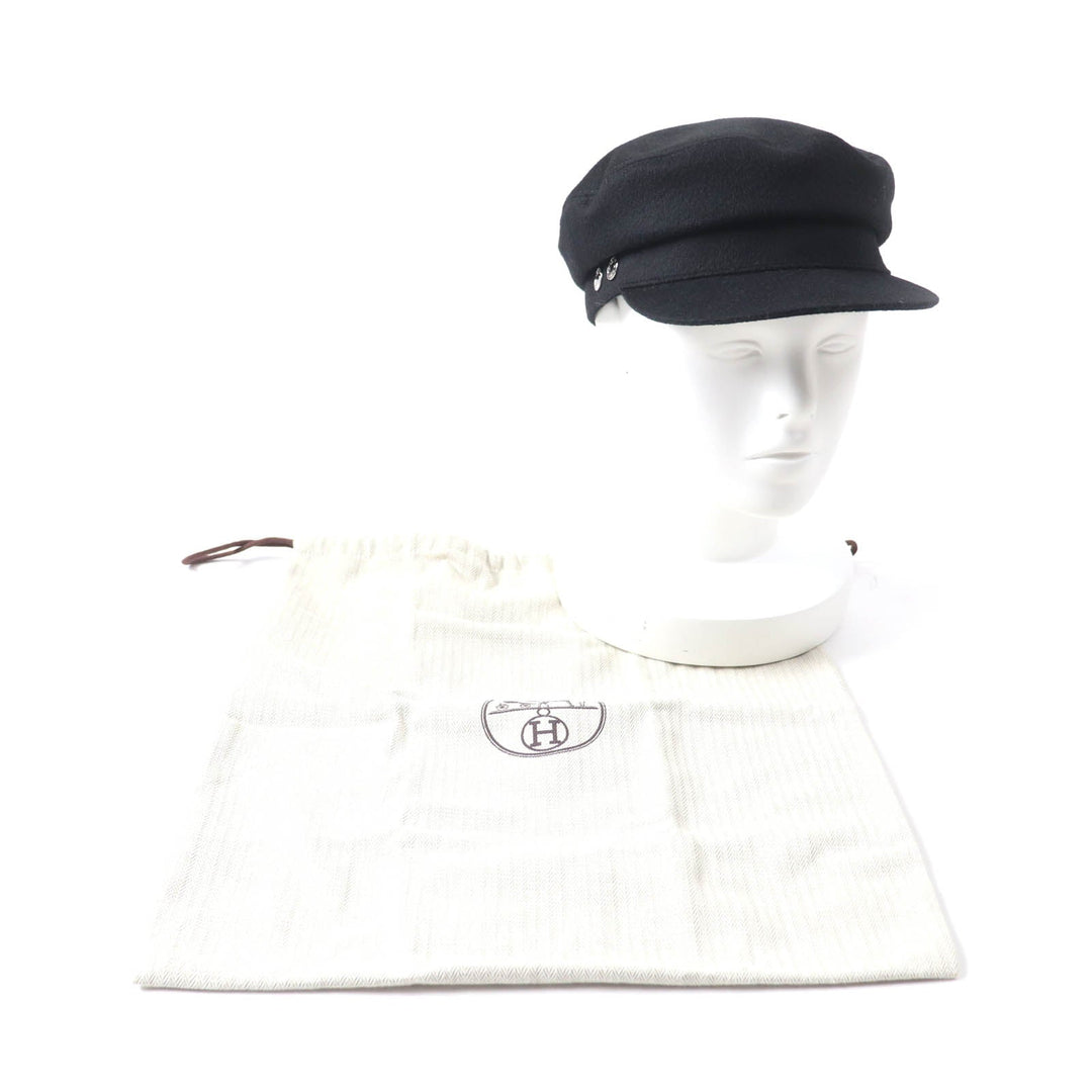 HERMES Casquette H222022N Outer: 100% cashmere, Lining: 65% rayon, Lining: 35% silk, Part: 56% cotton, Part: 44% rayon black Deauville Deauville Women 57 Used Authentic