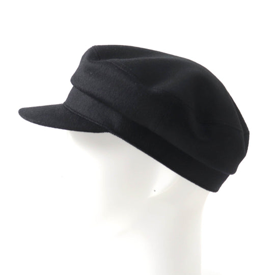 HERMES Casquette H222022N Outer: 100% cashmere, Lining: 65% rayon, Lining: 35% silk, Part: 56% cotton, Part: 44% rayon black Deauville Deauville Women 57 Used Authentic