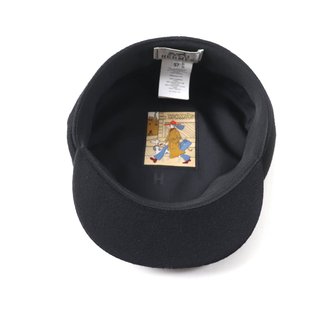 HERMES Casquette H222022N Outer: 100% cashmere, Lining: 65% rayon, Lining: 35% silk, Part: 56% cotton, Part: 44% rayon black Deauville Deauville Women 57 Used Authentic