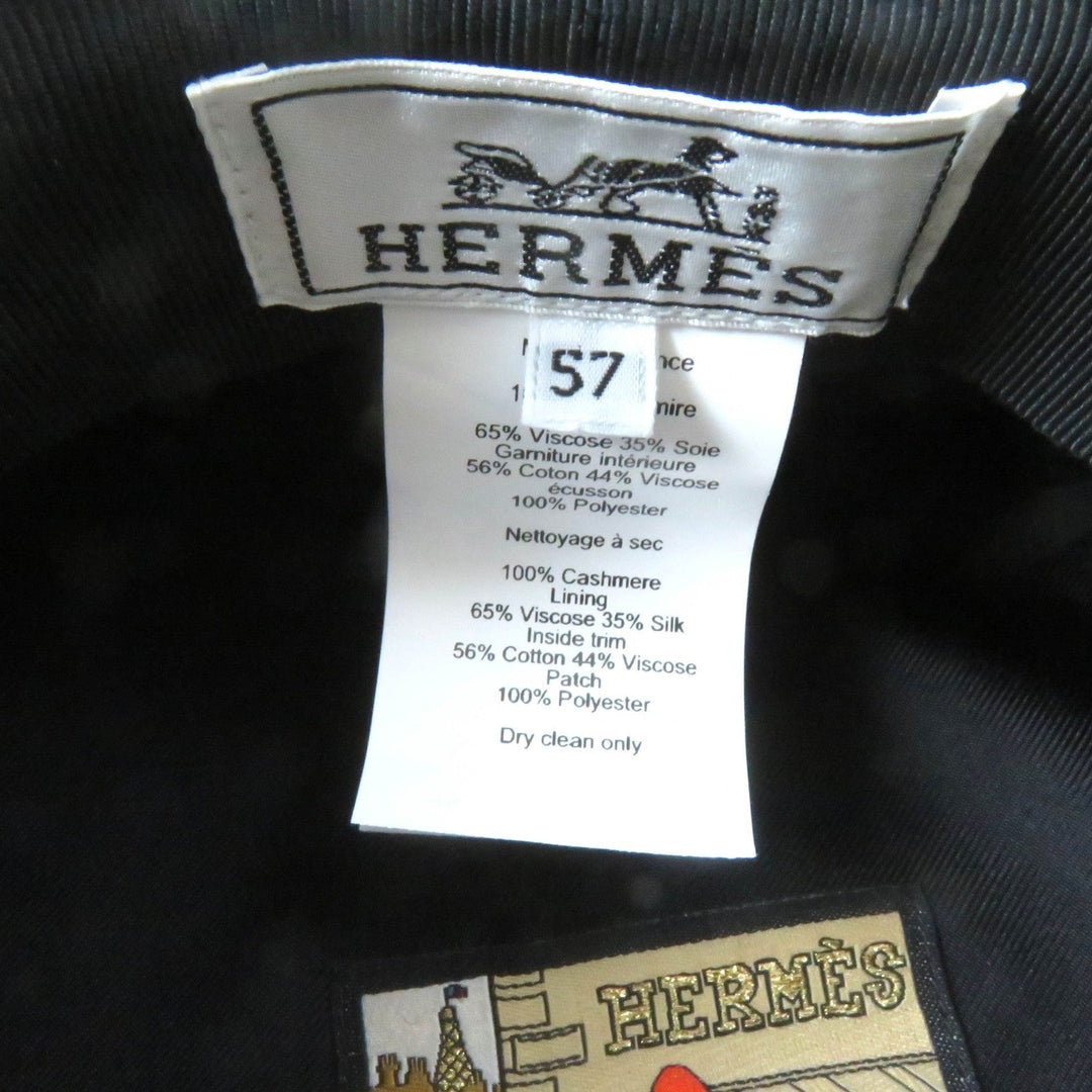HERMES Casquette H222022N Outer: 100% cashmere, Lining: 65% rayon, Lining: 35% silk, Part: 56% cotton, Part: 44% rayon black Deauville Deauville Women 57 Used Authentic