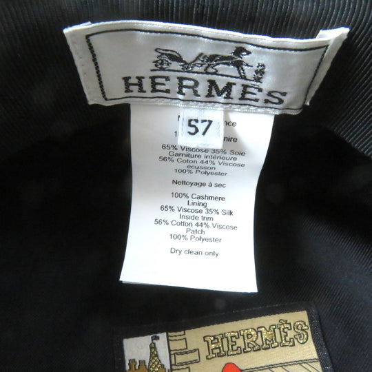 HERMES Casquette H222022N Outer: 100% cashmere, Lining: 65% rayon, Lining: 35% silk, Part: 56% cotton, Part: 44% rayon black Deauville Deauville Women 57 Used Authentic