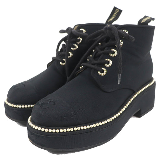 CHANEL short boots G35367 fabric black Women 37 C Used Authentic