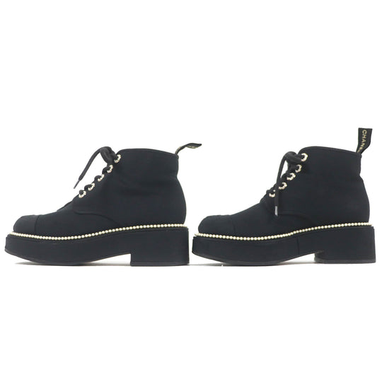 CHANEL short boots G35367 fabric black Women 37 C Used Authentic