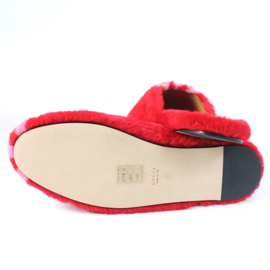 GUCCI Mule 722442 Fur, Leather Red Women 37 Used Authentic