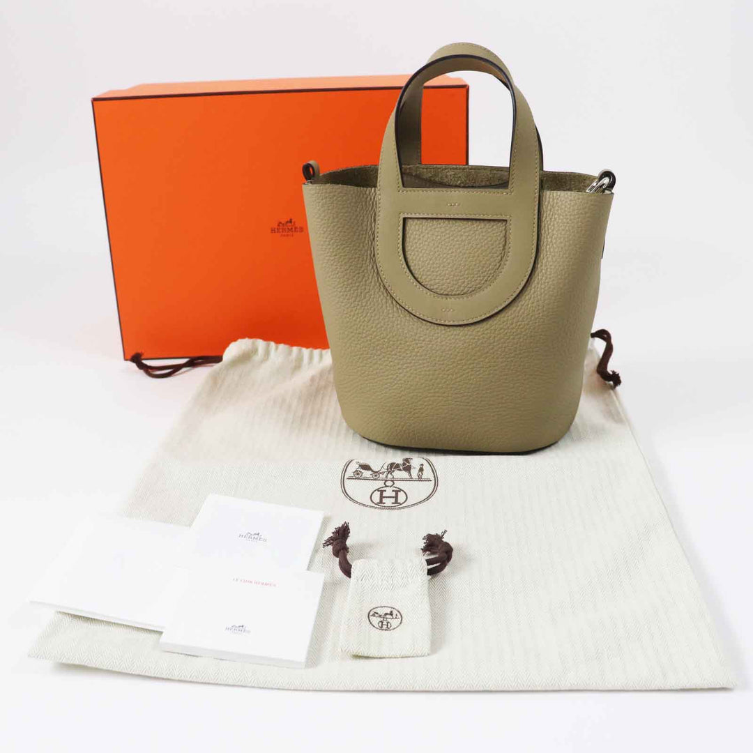 HERMES Handbag Main: Taurillon Clemence, Part: Swift beige marfa in the loop 18 Women Used Authentic