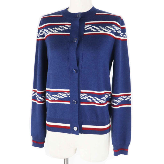 HERMES cardigan 3E2715D4 Outer material: 48% cashmere, Outer material: 48% silk, Outer material: 3% nylon, Outer material: 1% polyurethane, Part: 50% cashmere Blue Ivory Red Women 34 Used Authentic