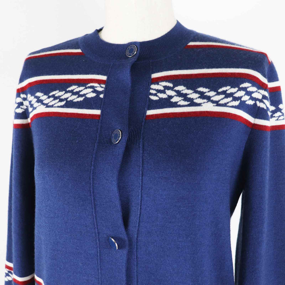 HERMES cardigan 3E2715D4 Outer material: 48% cashmere, Outer material: 48% silk, Outer material: 3% nylon, Outer material: 1% polyurethane, Part: 50% cashmere Blue Ivory Red Women 34 Used Authentic