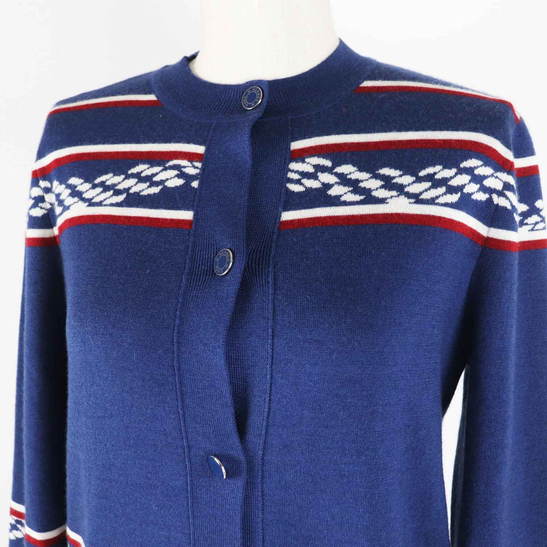 HERMES cardigan 3E2715D4 Outer material: 48% cashmere, Outer material: 48% silk, Outer material: 3% nylon, Outer material: 1% polyurethane, Part: 50% cashmere Blue Ivory Red Women 34 Used Authentic