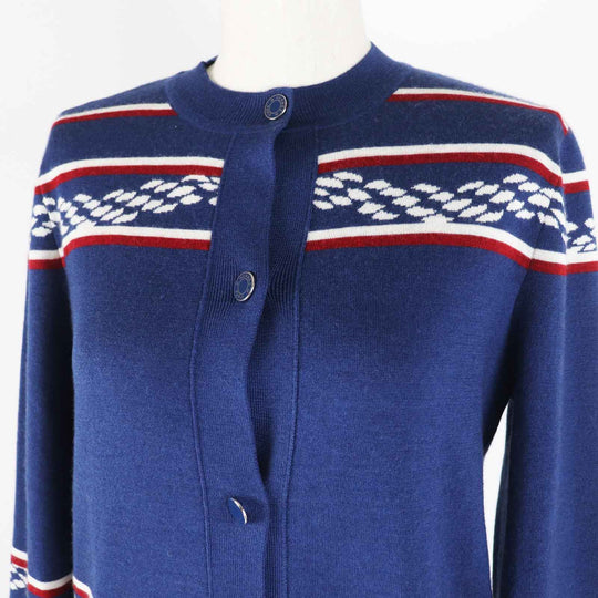 HERMES cardigan 3E2715D4 Outer material: 48% cashmere, Outer material: 48% silk, Outer material: 3% nylon, Outer material: 1% polyurethane, Part: 50% cashmere Blue Ivory Red Women 34 Used Authentic