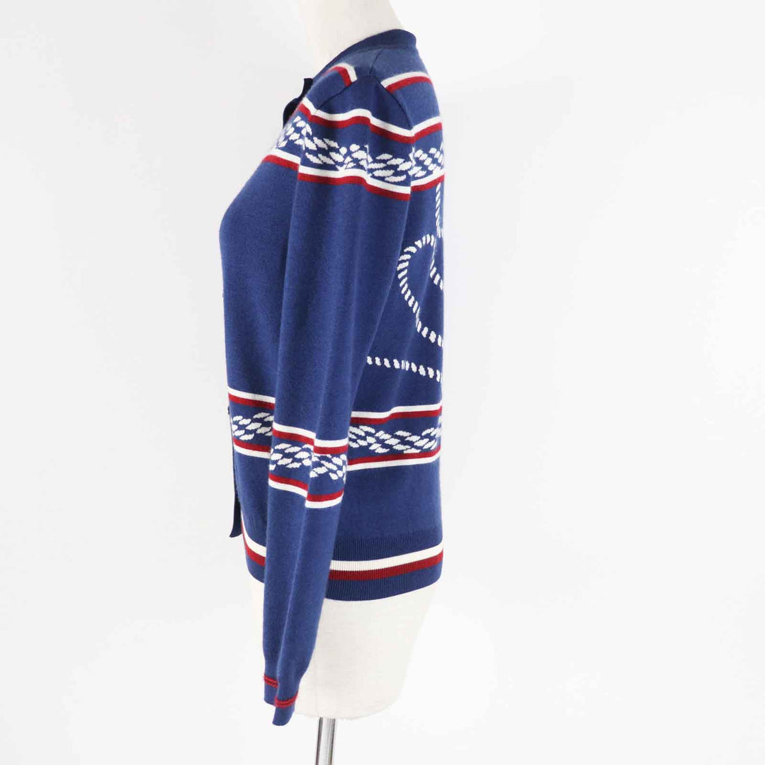 HERMES cardigan 3E2715D4 Outer material: 48% cashmere, Outer material: 48% silk, Outer material: 3% nylon, Outer material: 1% polyurethane, Part: 50% cashmere Blue Ivory Red Women 34 Used Authentic
