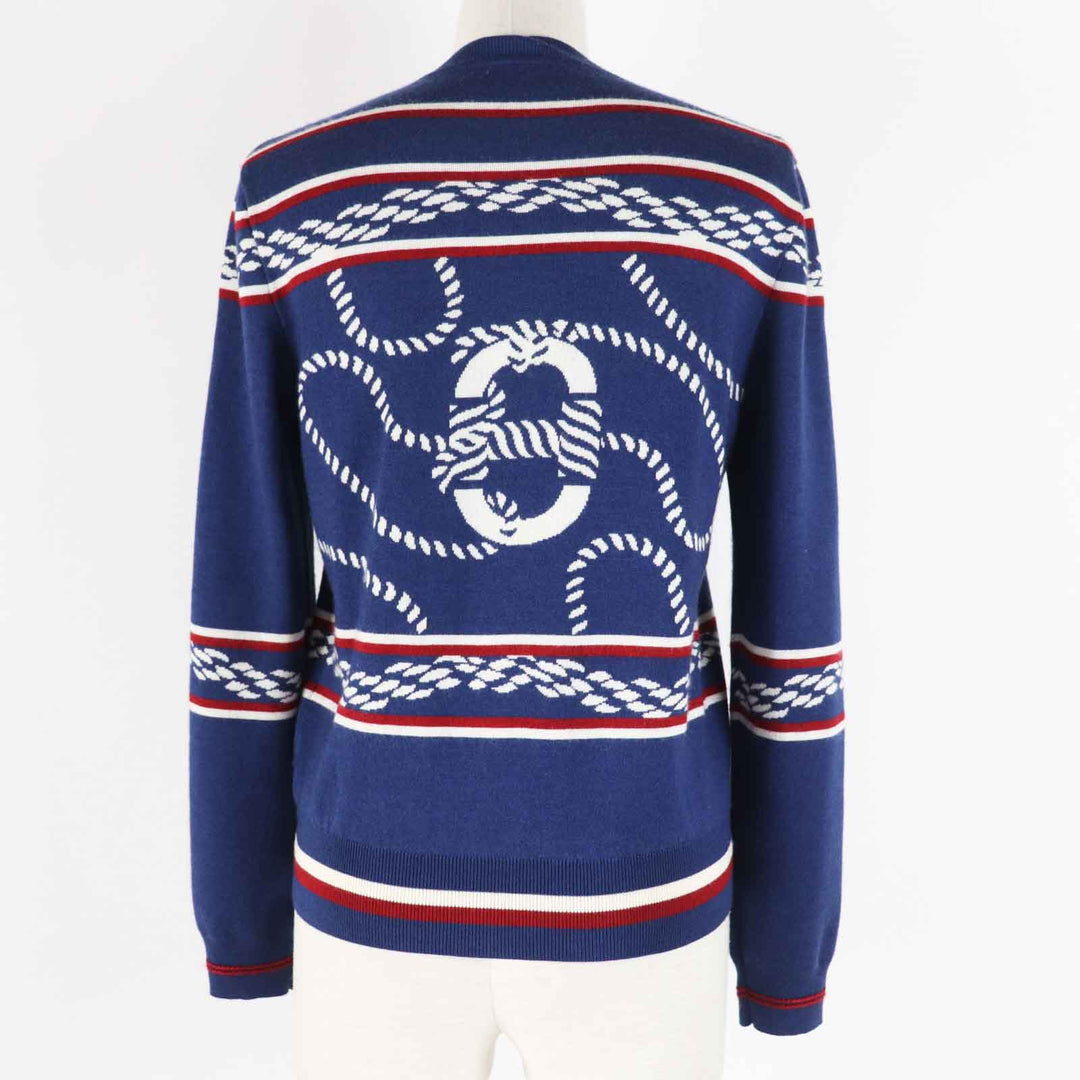 HERMES cardigan 3E2715D4 Outer material: 48% cashmere, Outer material: 48% silk, Outer material: 3% nylon, Outer material: 1% polyurethane, Part: 50% cashmere Blue Ivory Red Women 34 Used Authentic