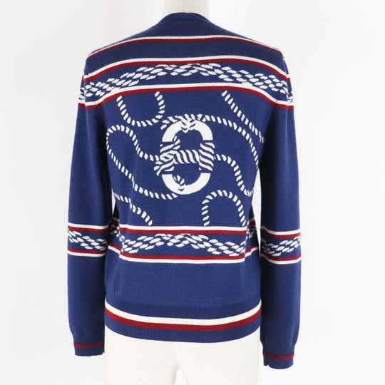 HERMES cardigan 3E2715D4 Outer material: 48% cashmere, Outer material: 48% silk, Outer material: 3% nylon, Outer material: 1% polyurethane, Part: 50% cashmere Blue Ivory Red Women 34 Used Authentic