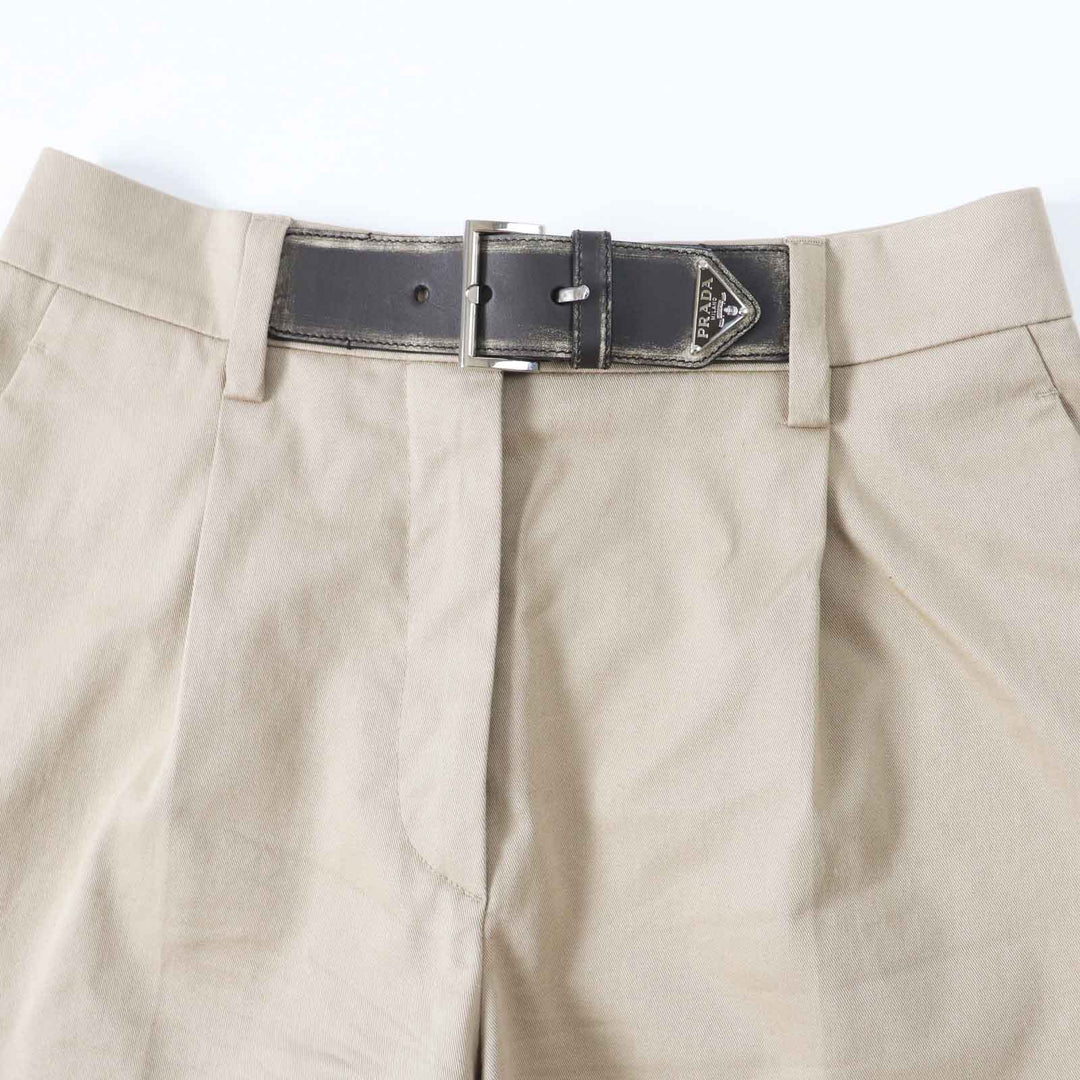 PRADA Shorts P285GK Main: 97% cotton, Main: 3% elastane, Leather part: calf leather, Part: 100% cotton, Lining: 100% cupra beige Women 36 Used Authentic