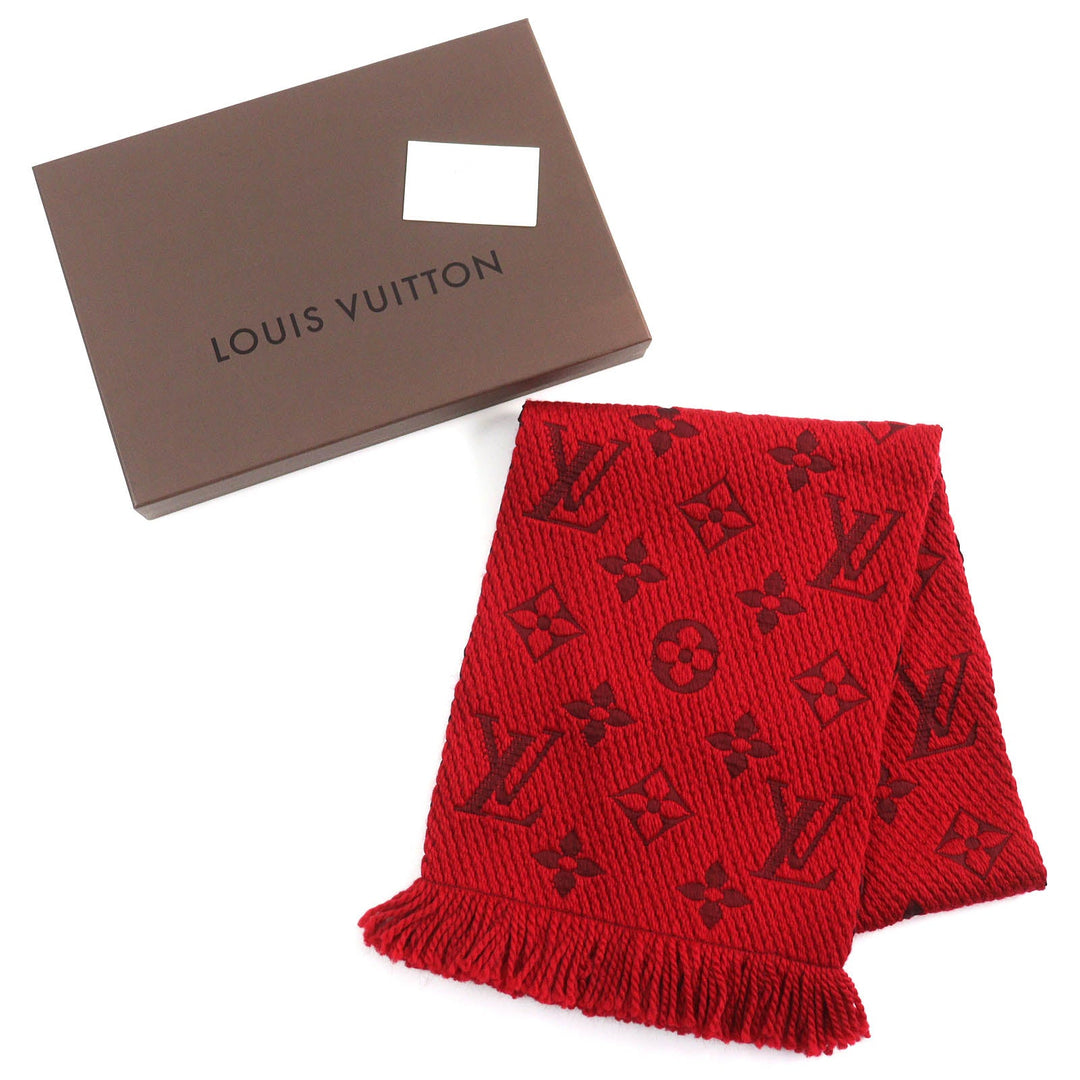 LOUIS VUITTON Scarf 413287 Main: 94% wool, Main: 6% silk Ruby Escalp Logo Mania Women Used Authentic
