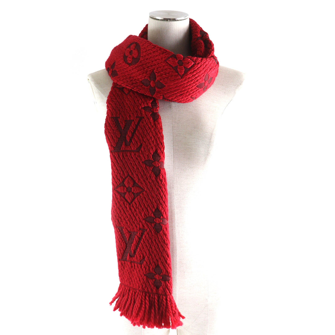 LOUIS VUITTON Scarf 413287 Main: 94% wool, Main: 6% silk Ruby Escalp Logo Mania Women Used Authentic