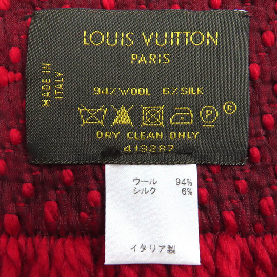 LOUIS VUITTON Scarf 413287 Main: 94% wool, Main: 6% silk Ruby Escalp Logo Mania Women Used Authentic