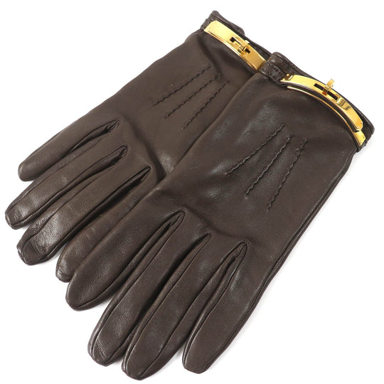HERMES gloves Main: Leather Dark brown Women 7 1/2 Used Authentic