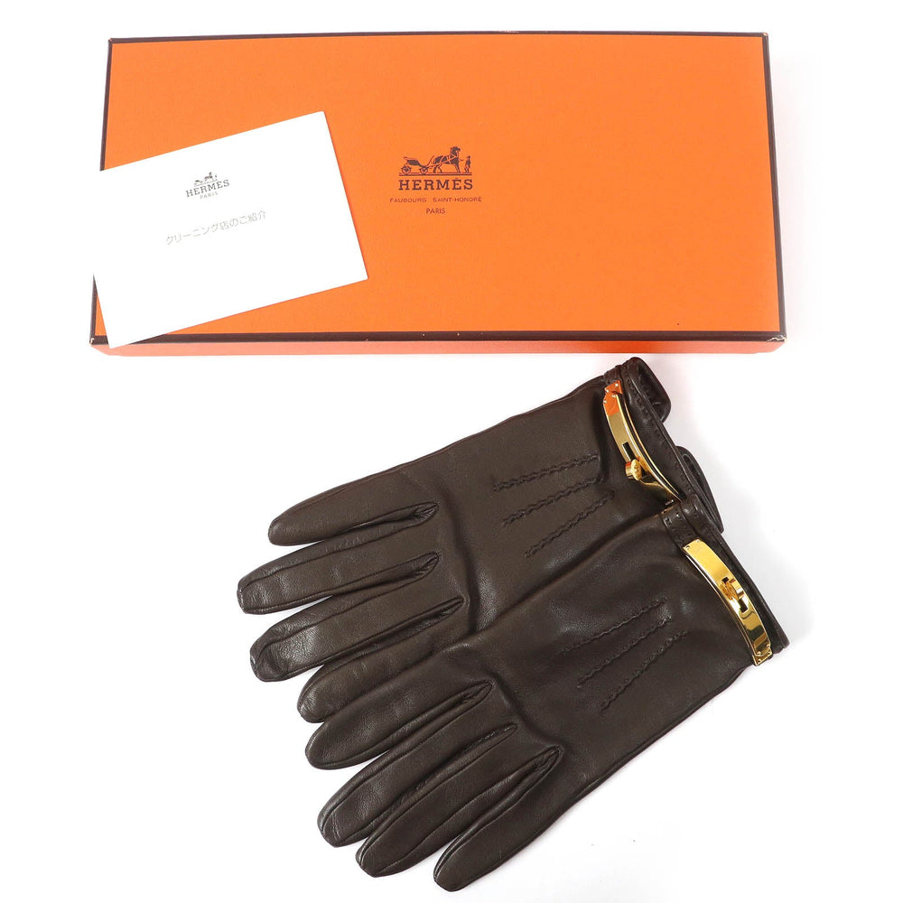 HERMES gloves Main: Leather Dark brown Women 7 1/2 Used Authentic