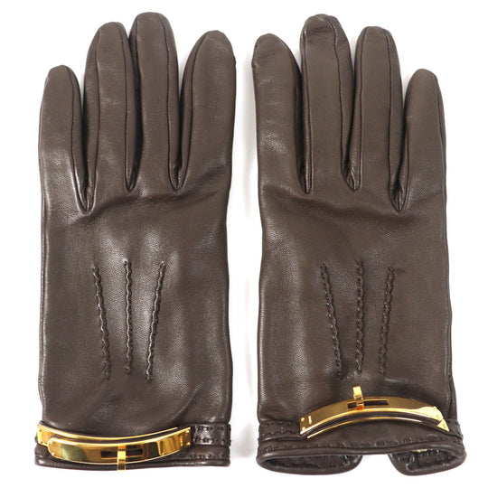 HERMES gloves Main: Leather Dark brown Women 7 1/2 Used Authentic