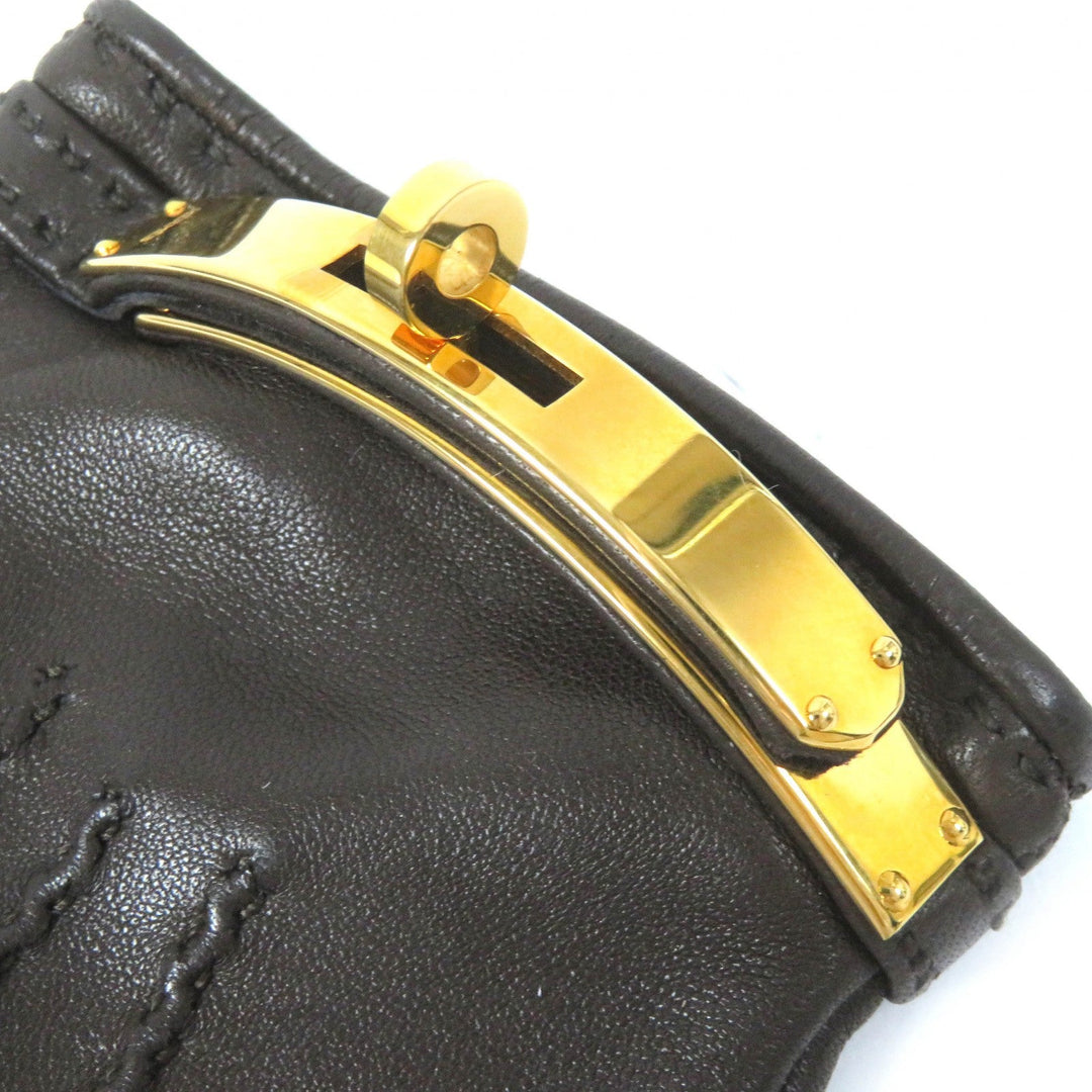 HERMES gloves Main: Leather Dark brown Women 7 1/2 Used Authentic