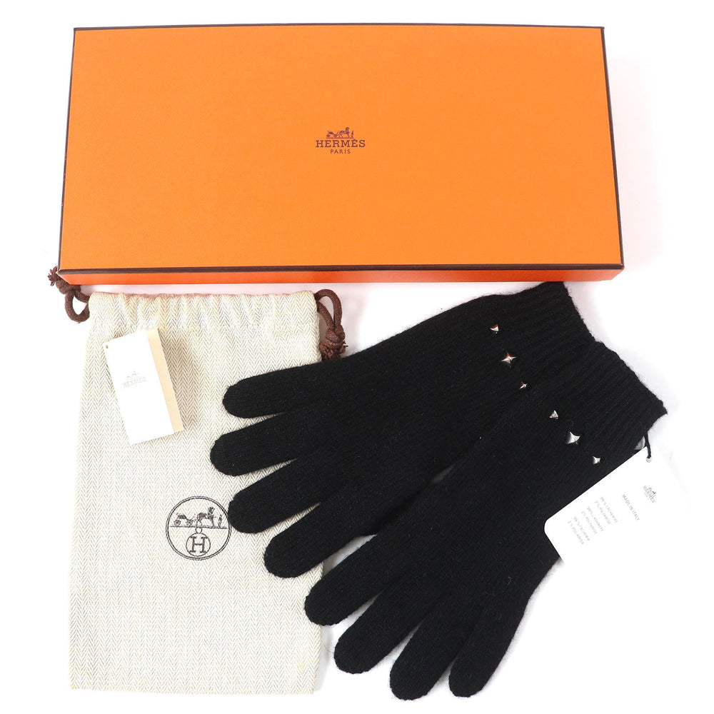 HERMES gloves Main: 98% cashmere, Main: 2% polyester black Darling Meador Women S Used Authentic