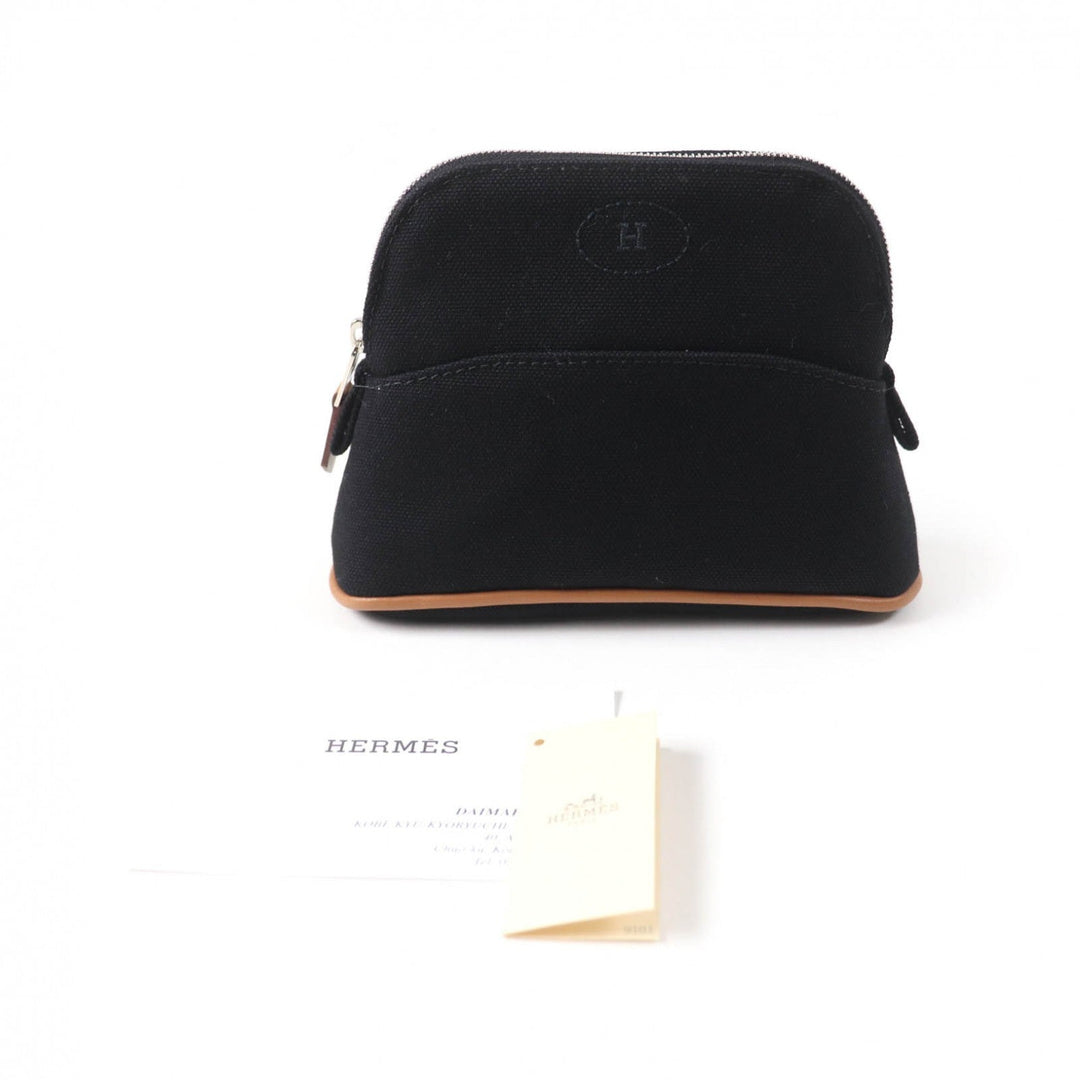 HERMES Cosmetics Pouch Main: Canvas Part: Leather black Boride pouch mini mini Women Used Authentic