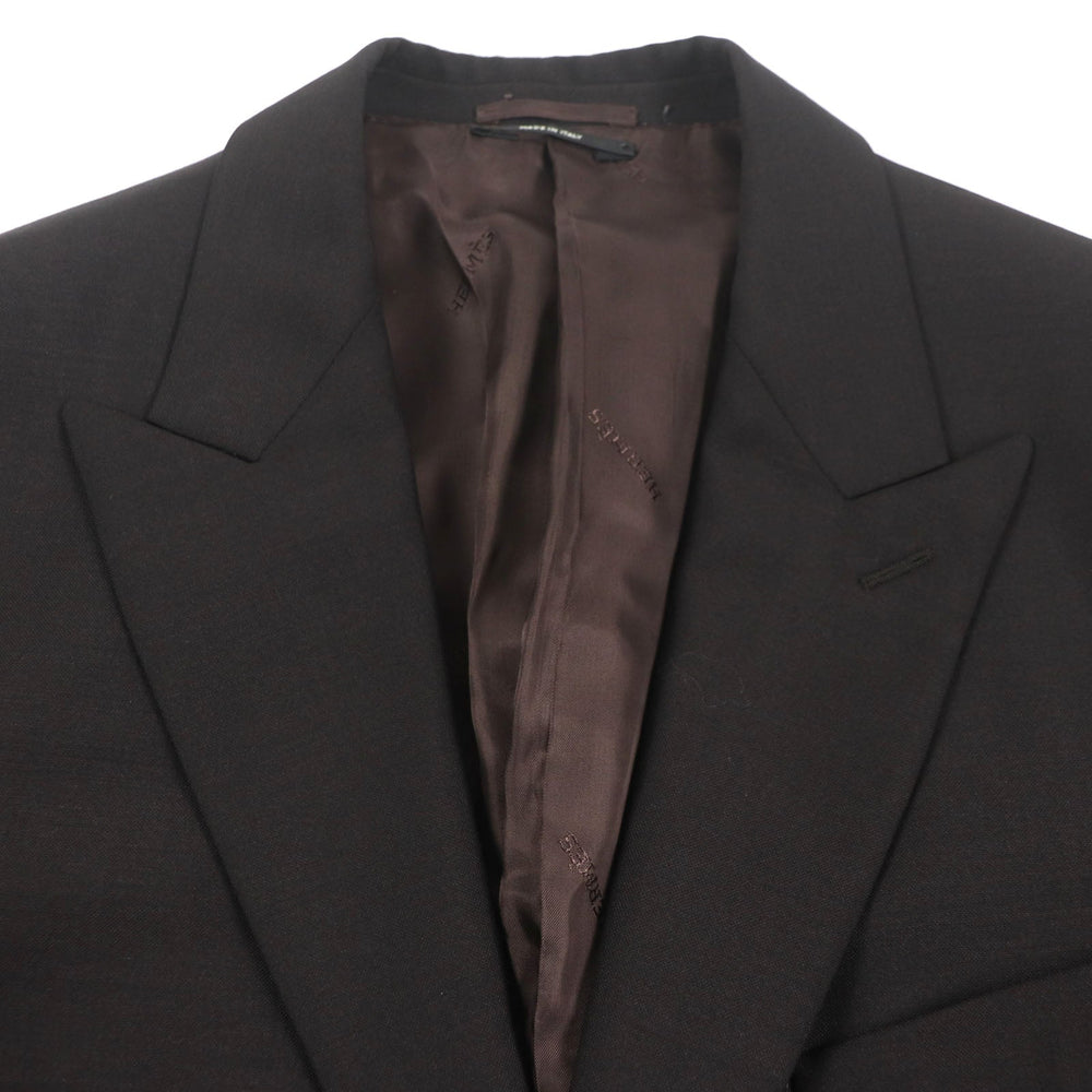 HERMES tailored jacket Outer: 73% wool, Outer: 27% mohair, Part: 100% silk, Lining: 100% cupra, Lining: 100% silk Dark brown mens 52 Used Authentic