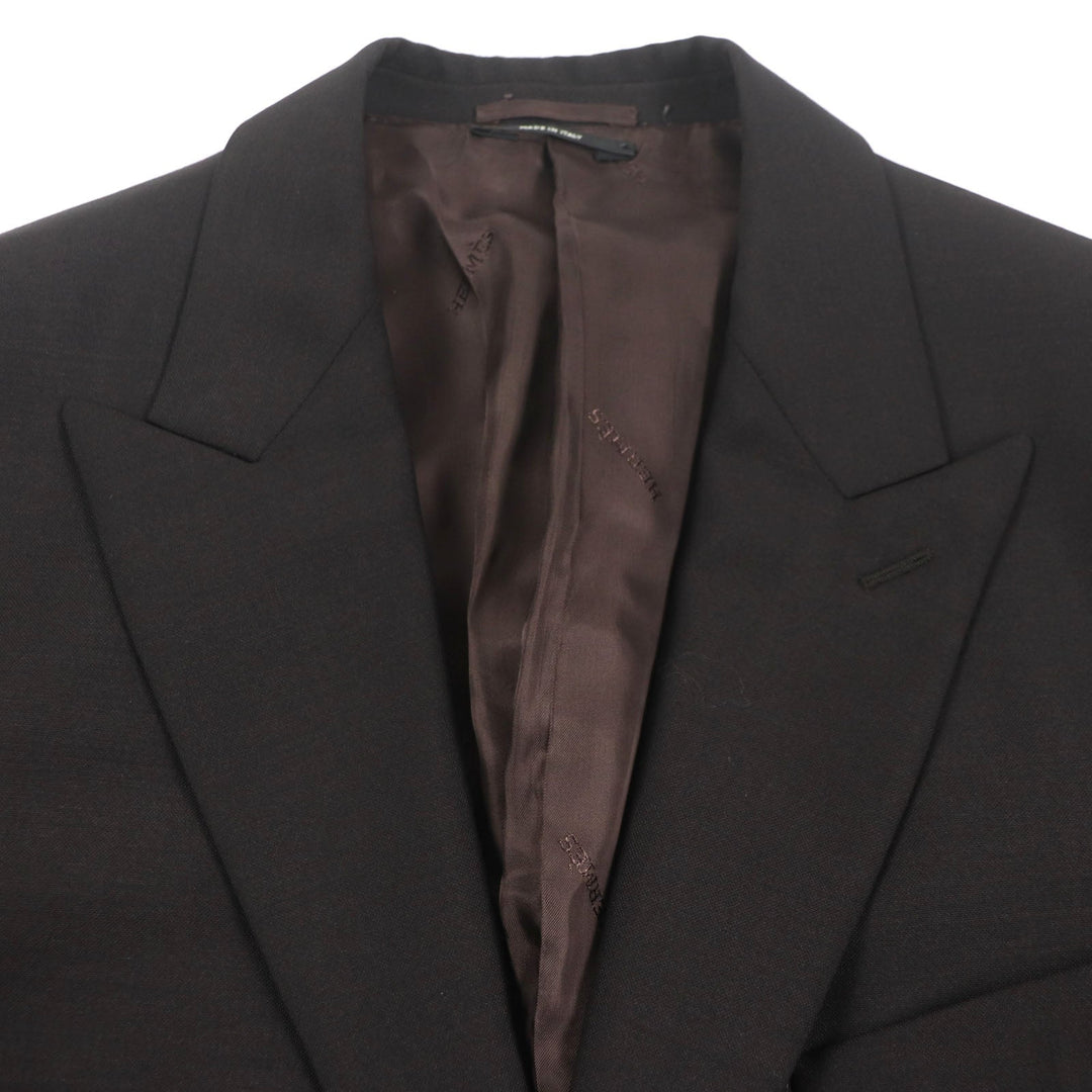 HERMES tailored jacket Outer: 73% wool, Outer: 27% mohair, Part: 100% silk, Lining: 100% cupra, Lining: 100% silk Dark brown mens 52 Used Authentic