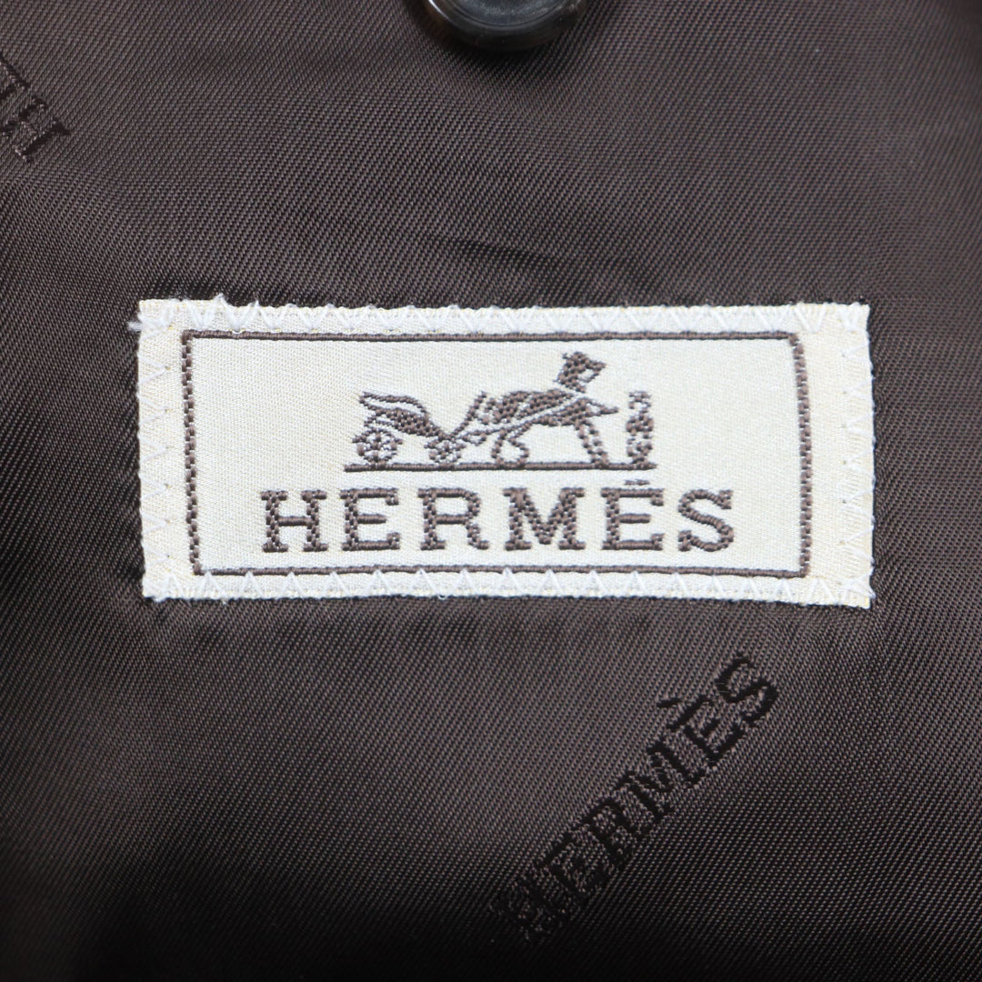 HERMES tailored jacket Outer: 73% wool, Outer: 27% mohair, Part: 100% silk, Lining: 100% cupra, Lining: 100% silk Dark brown mens 52 Used Authentic
