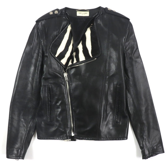 SAINT LAURENT PARIS Riders jacket 359571 Outer: Sheepskin, Part: Pony, Lining: 55% Cupra, Lining: 45% Cotton black mens 46 Used Authentic