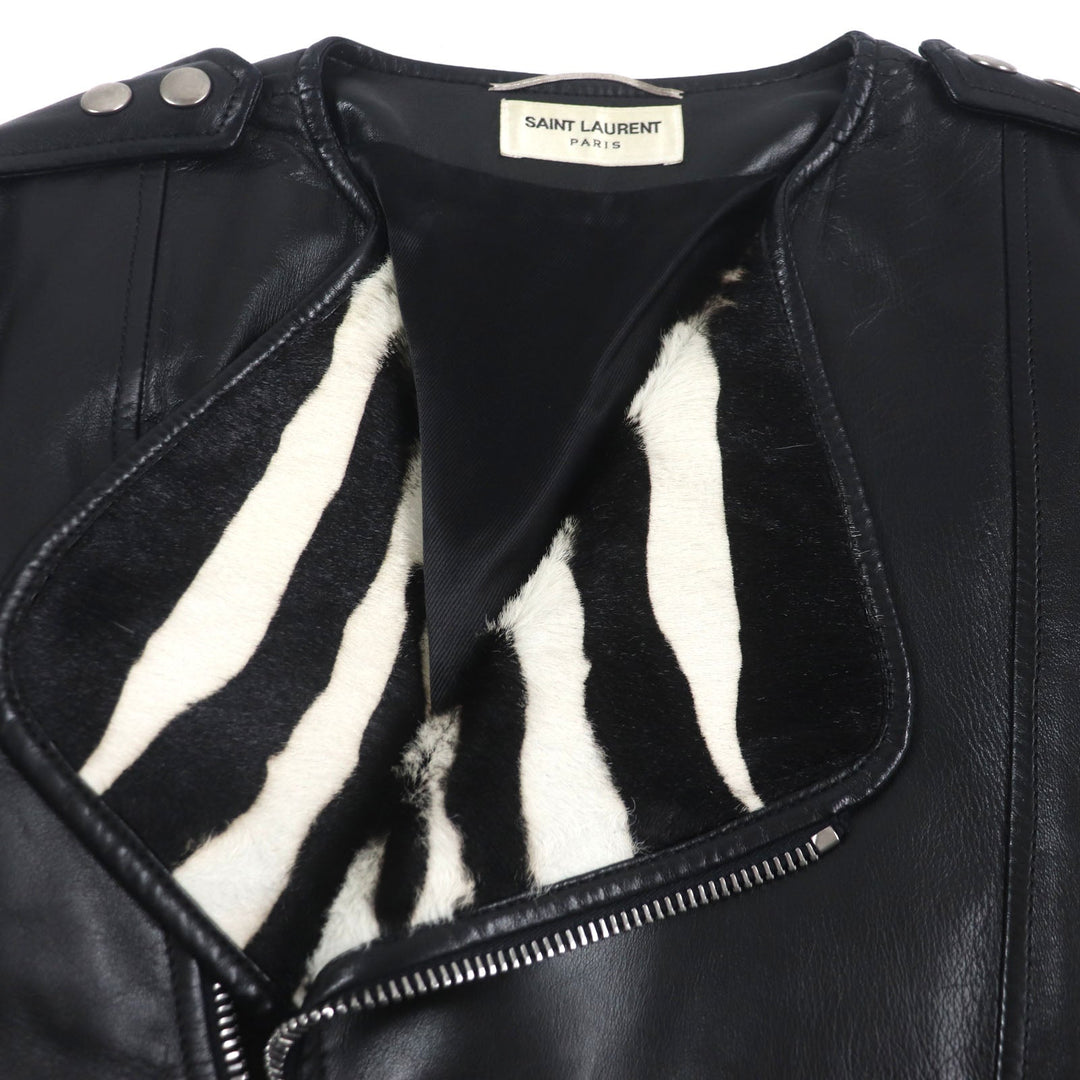 SAINT LAURENT PARIS Riders jacket 359571 Outer: Sheepskin, Part: Pony, Lining: 55% Cupra, Lining: 45% Cotton black mens 46 Used Authentic