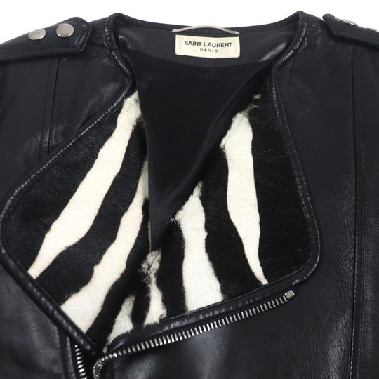 SAINT LAURENT PARIS Riders jacket 359571 Outer: Sheepskin, Part: Pony, Lining: 55% Cupra, Lining: 45% Cotton black mens 46 Used Authentic