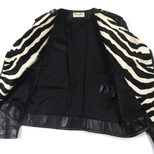 SAINT LAURENT PARIS Riders jacket 359571 Outer: Sheepskin, Part: Pony, Lining: 55% Cupra, Lining: 45% Cotton black mens 46 Used Authentic