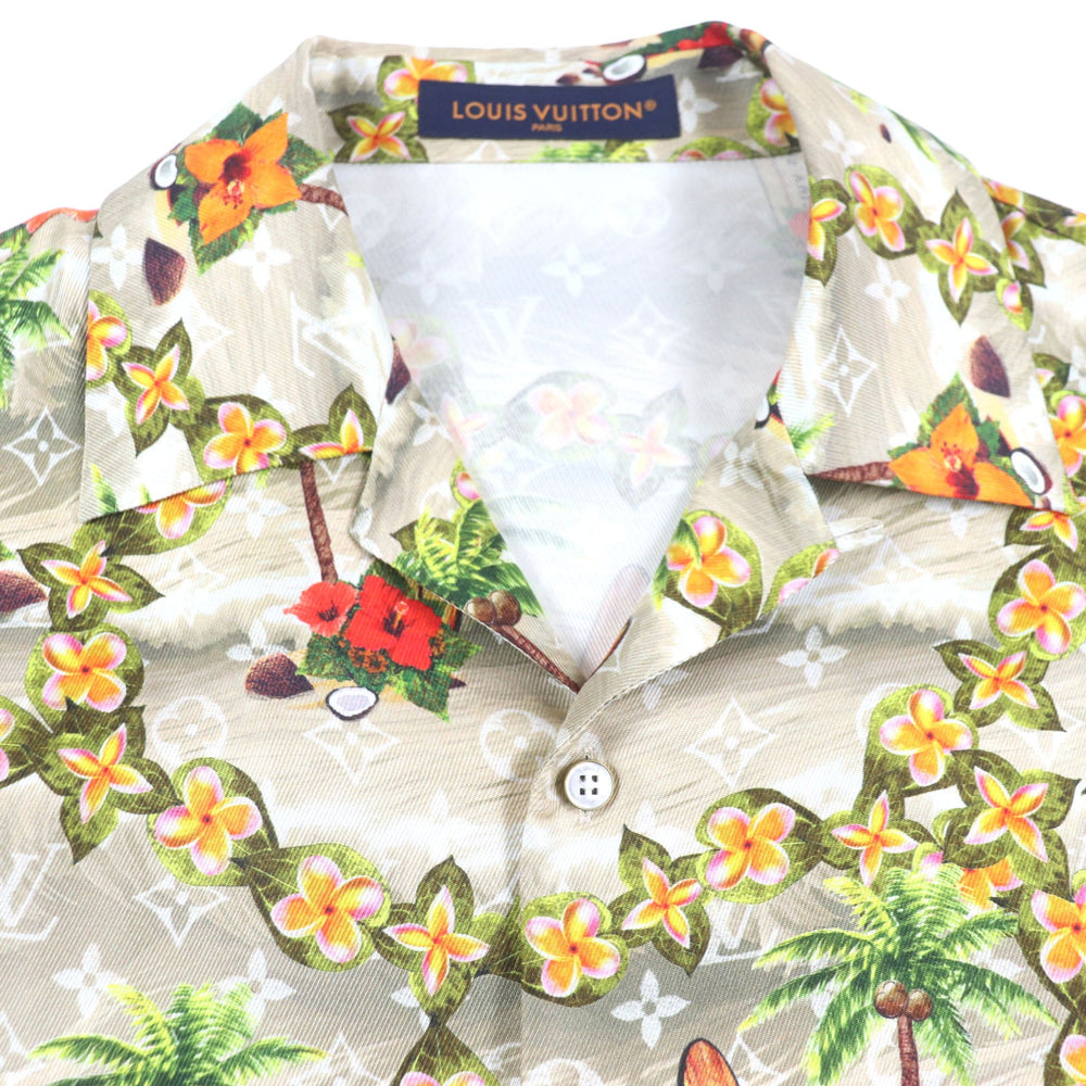 LOUIS VUITTON Short sleeve shirt Main: 100% silk, Part: 100% polyester Brown type Multi Monogram mens M Used Authentic