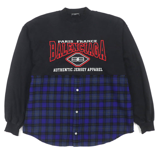 BALENCIAGA Long-sleeved T-shirt 698227 Outer: 100% cotton, Outer: 100% cotton, Part: 97% cotton, Part: 3% polyurethane, Part: 100% polyester Black blue B AUTHENTIC PATCHED mens L Used Authentic