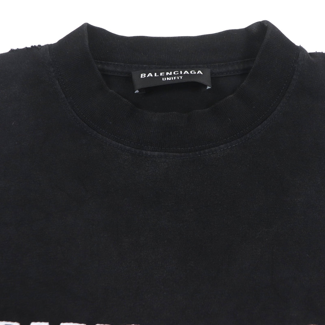 BALENCIAGA Long-sleeved T-shirt 698227 Outer: 100% cotton, Outer: 100% cotton, Part: 97% cotton, Part: 3% polyurethane, Part: 100% polyester Black blue B AUTHENTIC PATCHED mens L Used Authentic