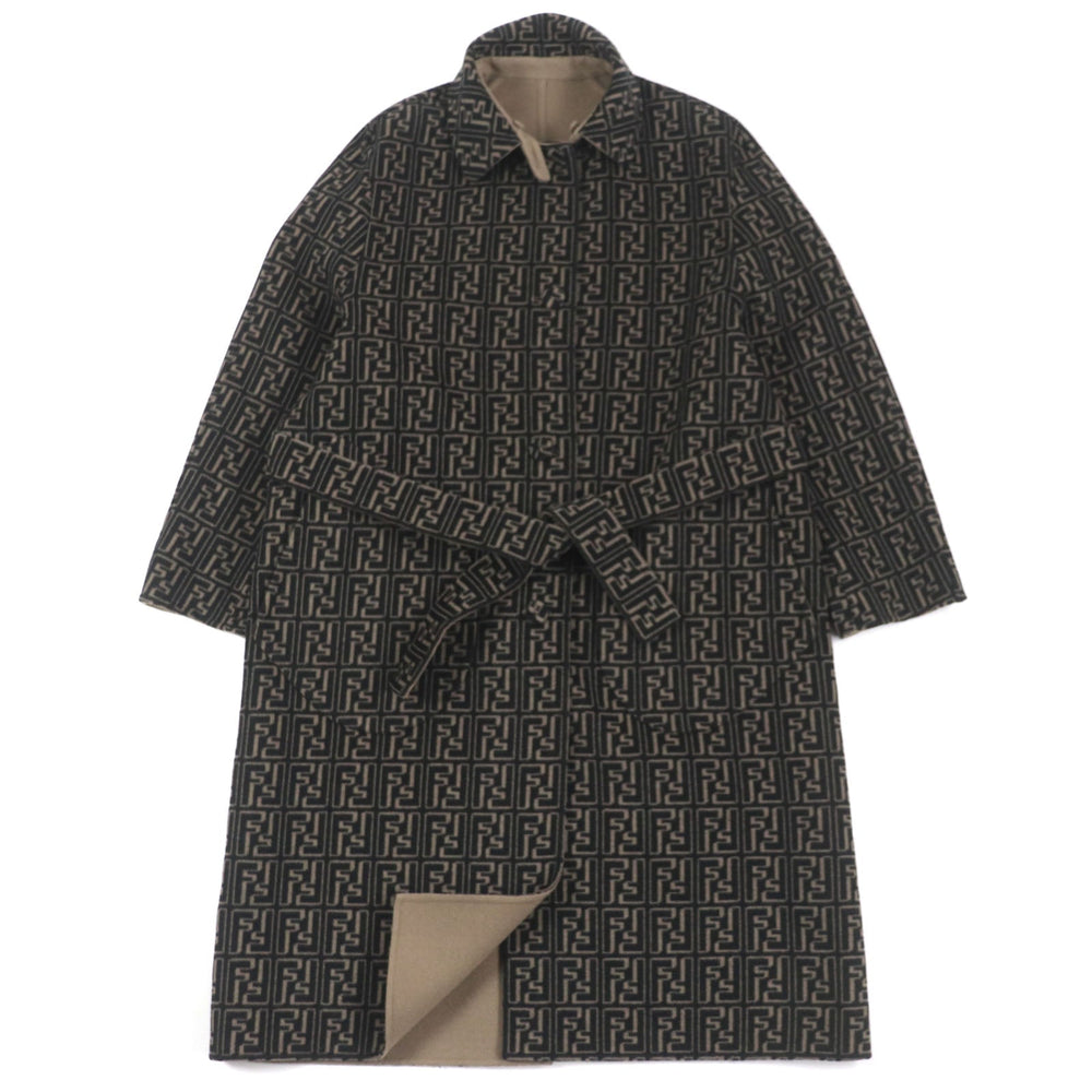 FENDI trench coat FF0667 AL57 Main: 99% wool, Main: 1% silk Brown black mens 52 Used Authentic