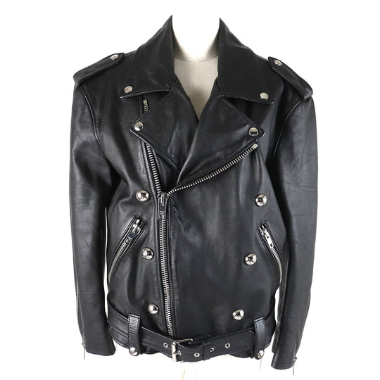 CELINE Jacket 2EG91599E Outer: Cowhide, Lining: 100% Cupra, Filling: 100% Polyester black LOOSE BIKER JACKET Women 34 Used Authentic