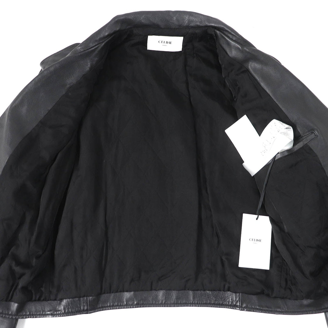 CELINE Jacket 2EG91599E Outer: Cowhide, Lining: 100% Cupra, Filling: 100% Polyester black LOOSE BIKER JACKET Women 34 Used Authentic