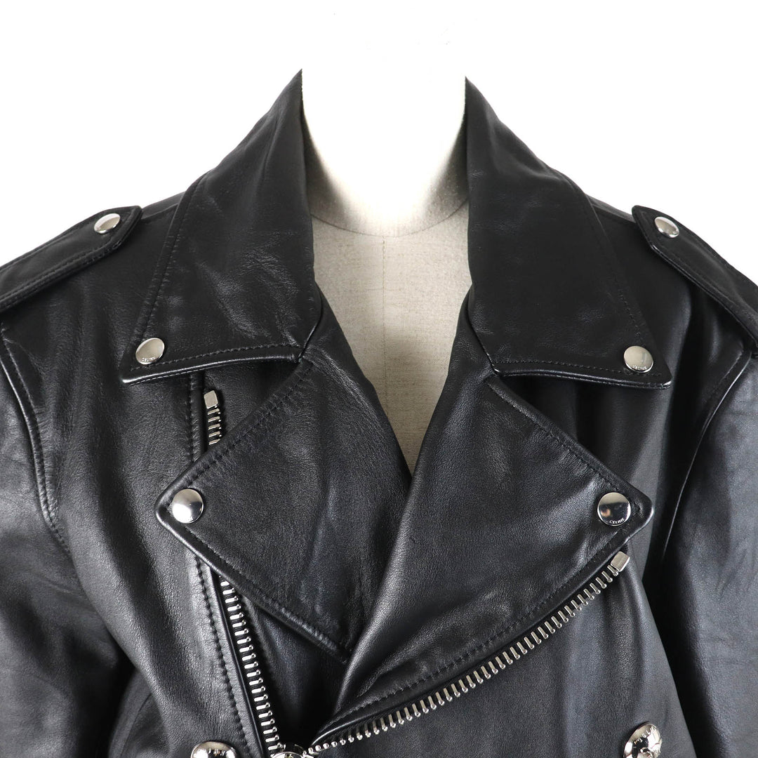 CELINE Jacket 2EG91599E Outer: Cowhide, Lining: 100% Cupra, Filling: 100% Polyester black LOOSE BIKER JACKET Women 34 Used Authentic