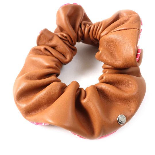 HERMES hair accessory Main: Sheepskin, Part: Silk brown pink white Claudia Women Used Authentic