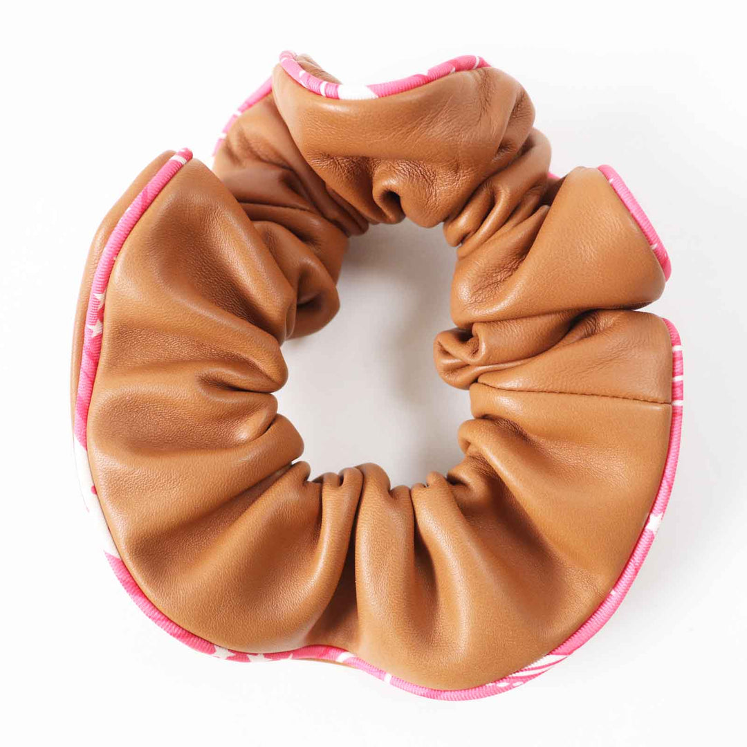 HERMES hair accessory Main: Sheepskin, Part: Silk brown pink white Claudia Women Used Authentic