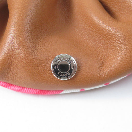 HERMES hair accessory Main: Sheepskin, Part: Silk brown pink white Claudia Women Used Authentic
