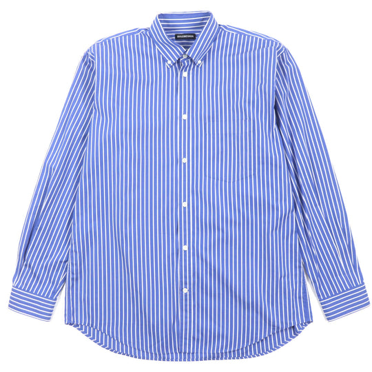BALENCIAGA Long sleeve shirt 556878 cotton Blue white mens 38 Used Authentic