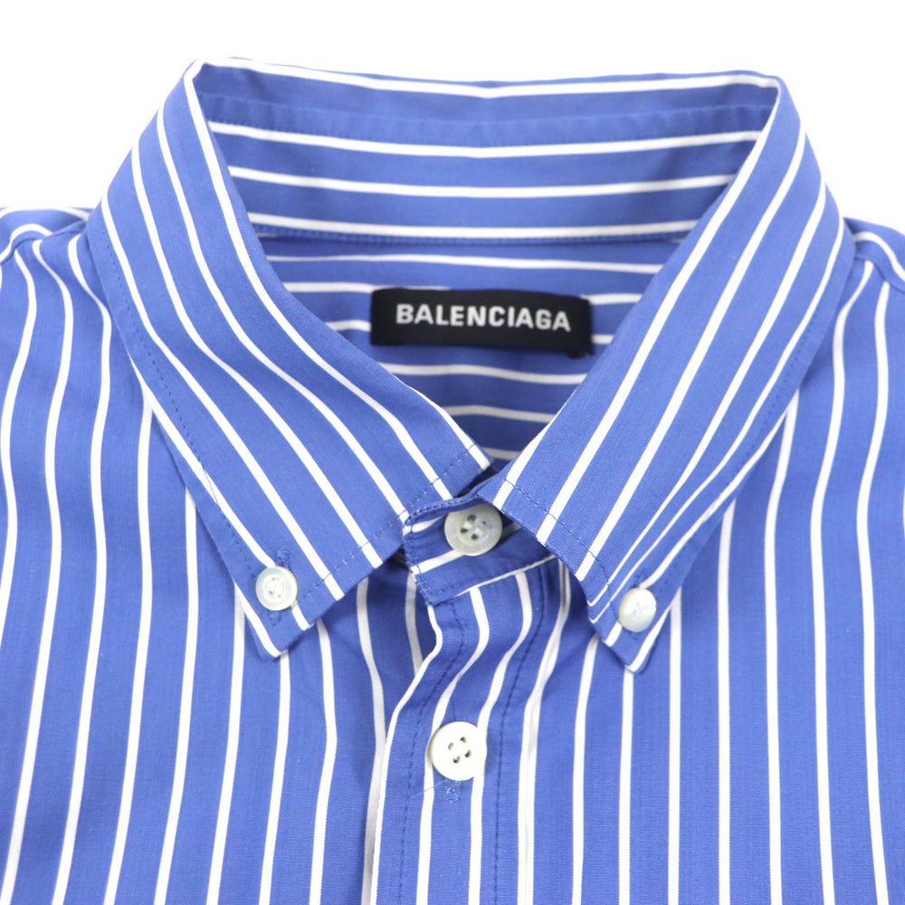 BALENCIAGA Long sleeve shirt 556878 cotton Blue white mens 38 Used Authentic