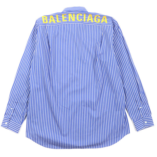 BALENCIAGA Long sleeve shirt 556878 cotton Blue white mens 38 Used Authentic