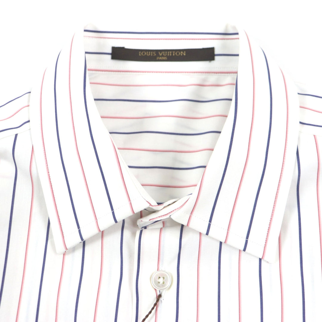 LOUIS VUITTON Long sleeve shirt Main: 100% cotton White Navy Pink mens 39/15 1/2 Used Authentic