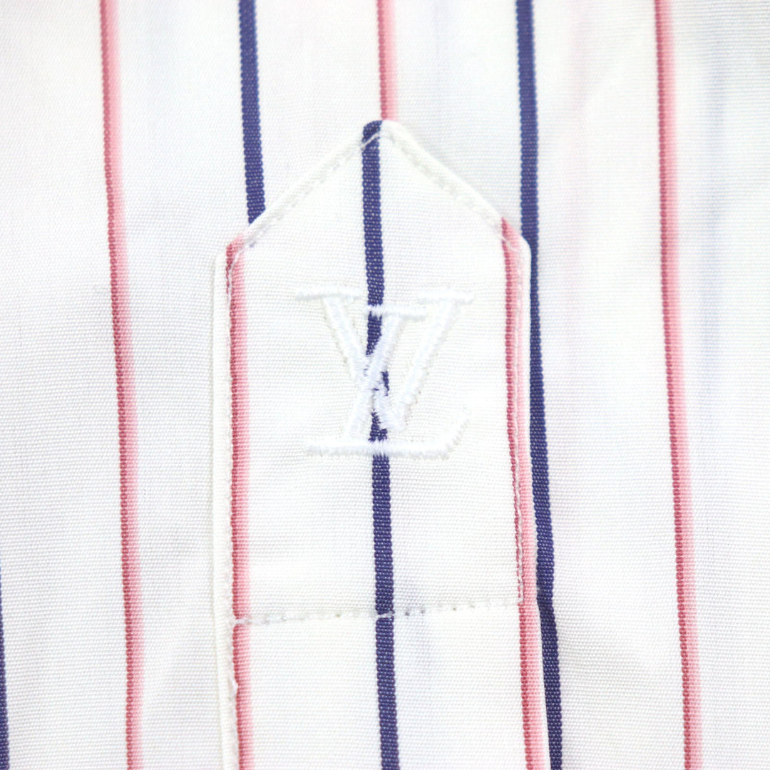 LOUIS VUITTON Long sleeve shirt Main: 100% cotton White Navy Pink mens 39/15 1/2 Used Authentic
