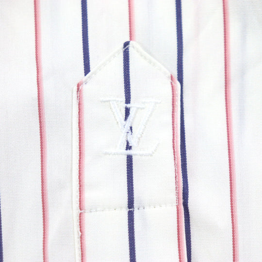 LOUIS VUITTON Long sleeve shirt Main: 100% cotton White Navy Pink mens 39/15 1/2 Used Authentic